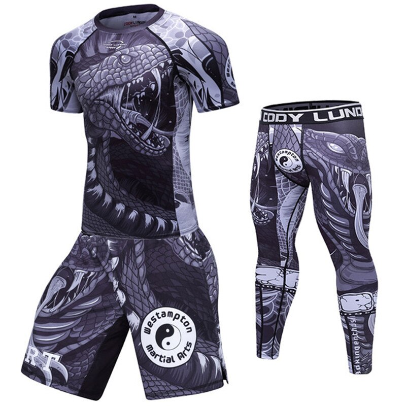Men gym T shirts Pants Boxing Muay Thai MMA
