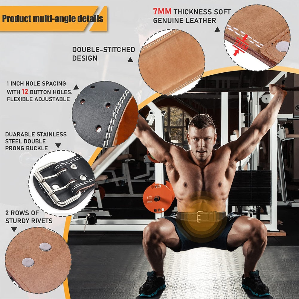 Professional Leather Buckle Weightlifting Belt Adjustable Lumber Support