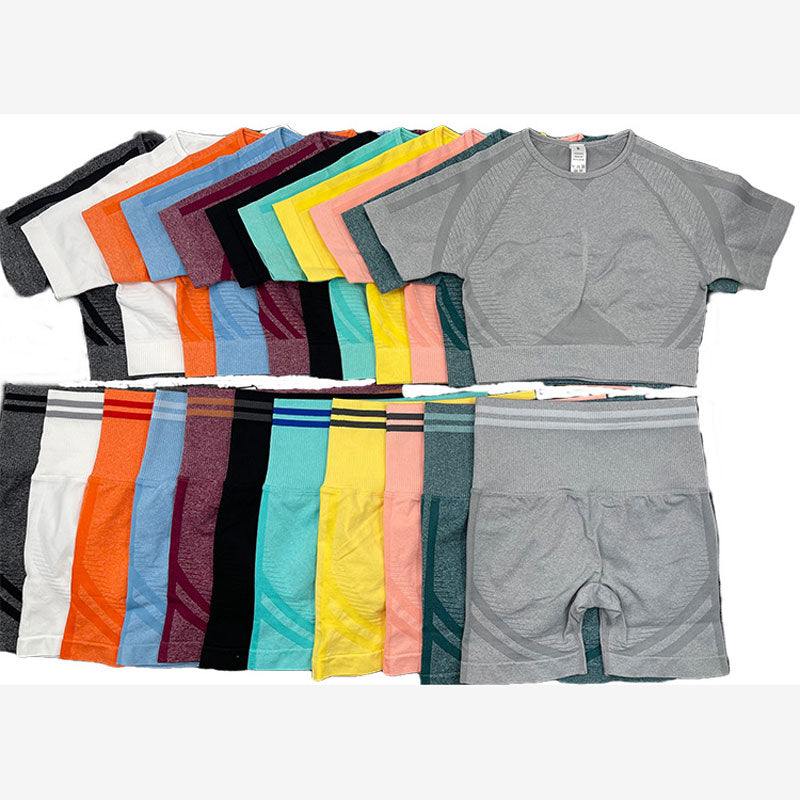 2PCS Seamless Crop Top And Shorts Gym Set