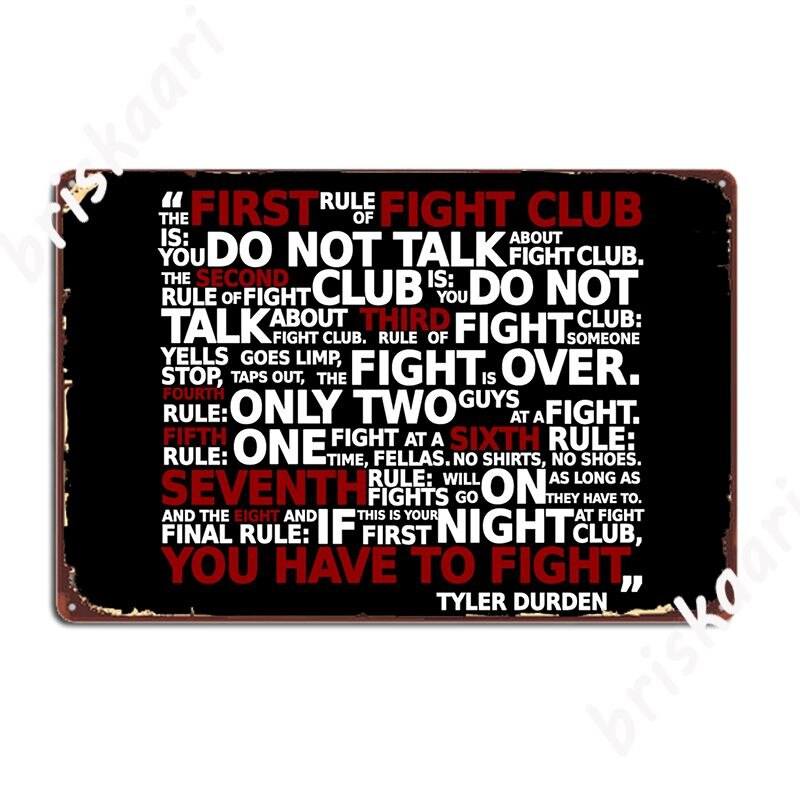 Fight Club Rules Metal Sign Poster / You Have To Fight Sign Poster / Welcome To Fight Club Sign Posters