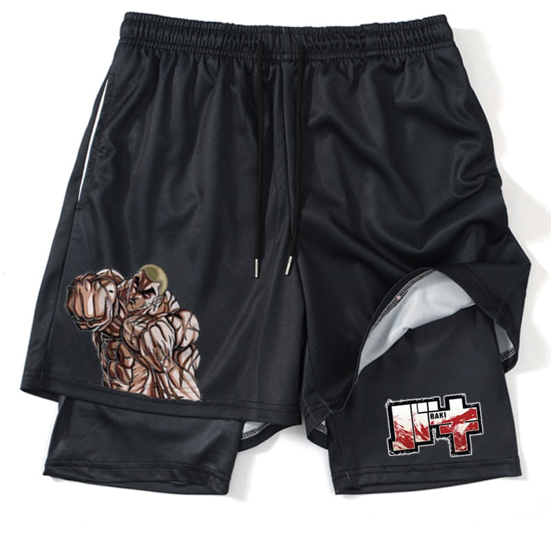 Anime Hanma Baki Gym Shorts Men's 2 In1 Mesh Quick Dry