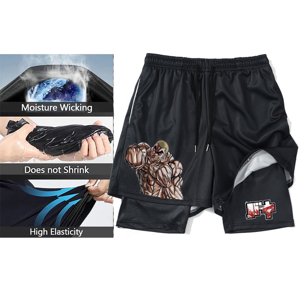 Anime Hanma Baki Gym Shorts Men's 2 In1 Mesh Quick Dry