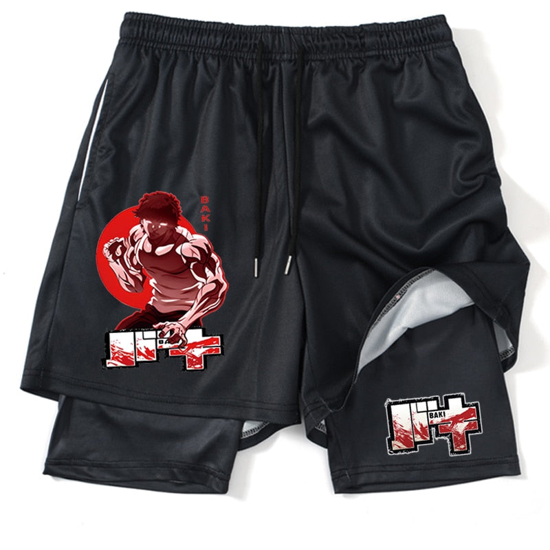 Anime Hanma Baki Gym Shorts Men's 2 In1 Mesh Quick Dry
