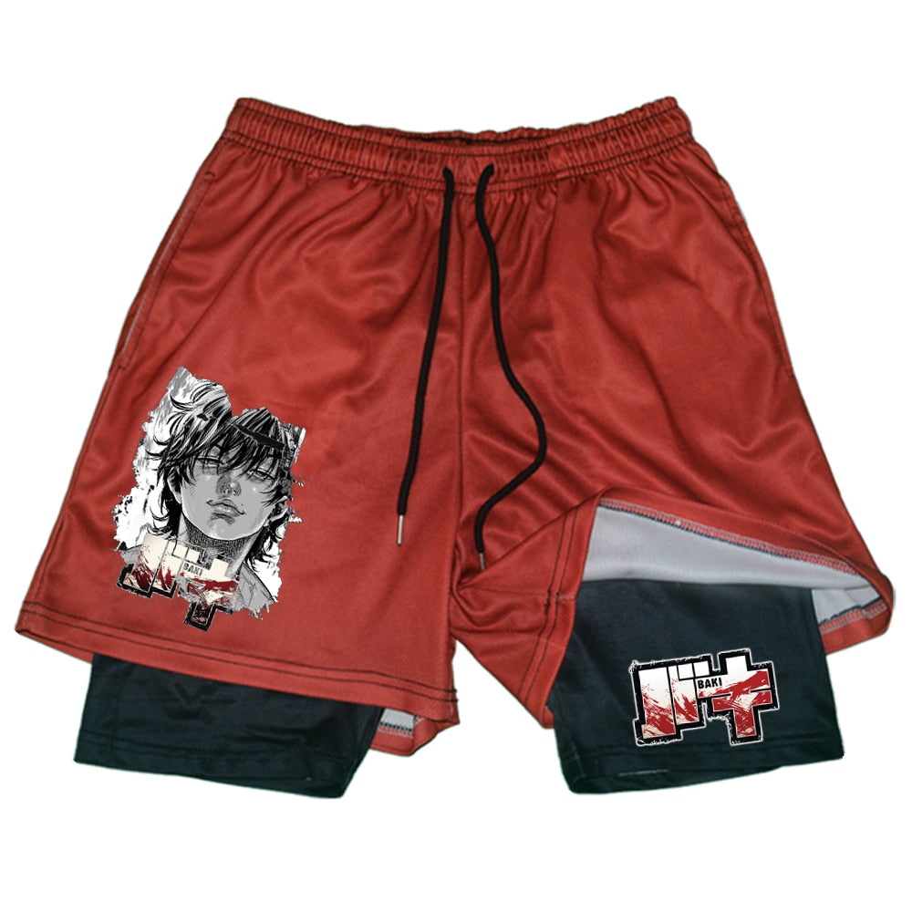 Anime Hanma Baki Gym Shorts Men's 2 In1 Mesh Quick Dry