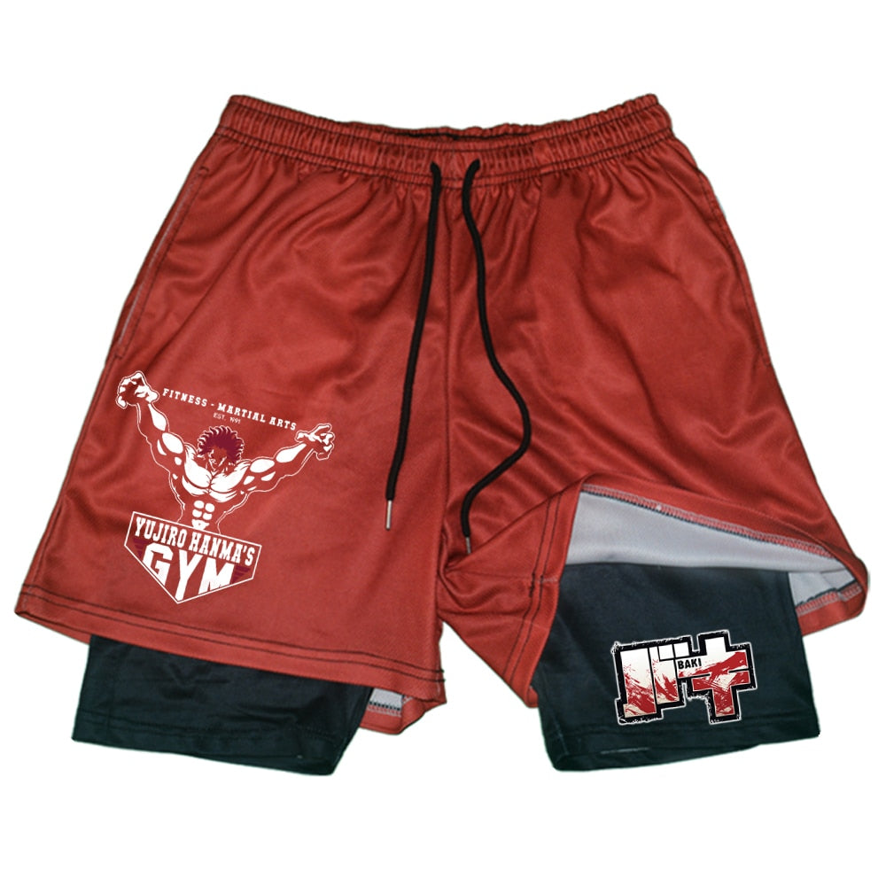 Anime Hanma Baki Gym Shorts Men's 2 In1 Mesh Quick Dry
