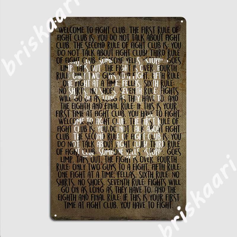 Fight Club Rules Metal Sign Poster / You Have To Fight Sign Poster / Welcome To Fight Club Sign Posters