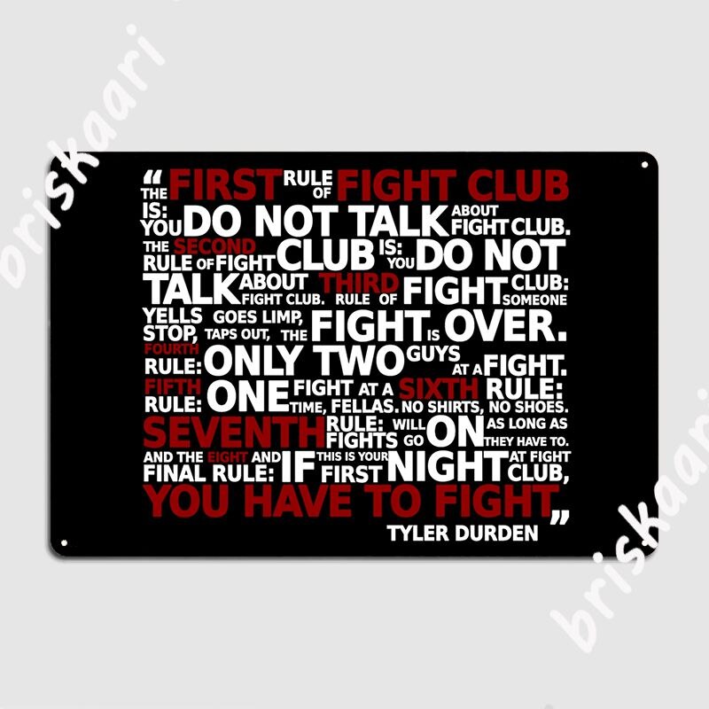 Fight Club Rules Metal Sign Poster / You Have To Fight Sign Poster / Welcome To Fight Club Sign Posters