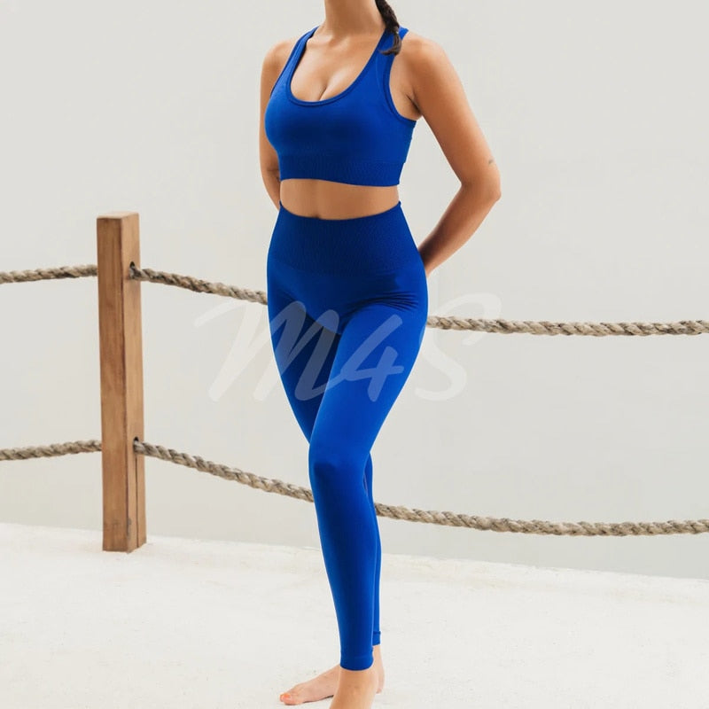 Ribbed Women Yoga 2 Piece Set Shorts/Leggings