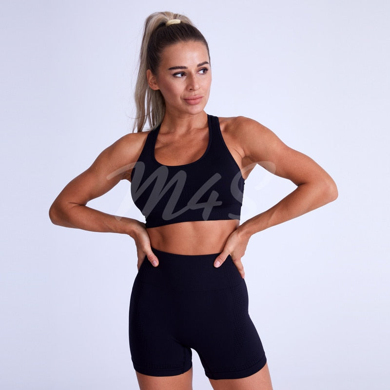 Ribbed Women Yoga 2 Piece Set Shorts/Leggings