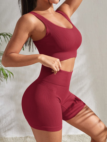 Seamless Yoga Set Gym Suits With Shorts Crop Top