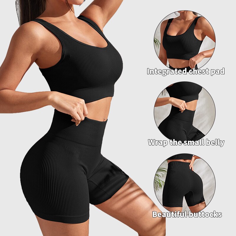 Seamless Yoga Set Gym Suits With Shorts Crop Top