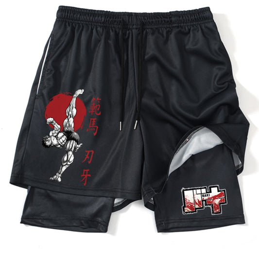 Anime Hanma Baki Gym Shorts Men's 2 In1 Mesh Quick Dry