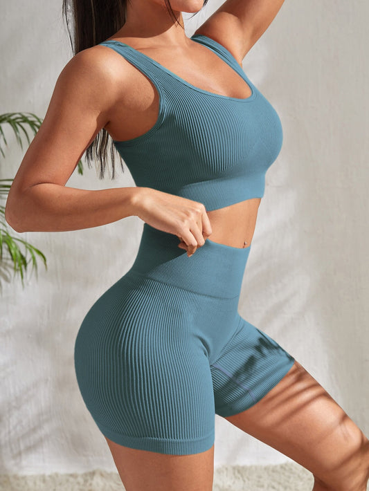 Seamless Yoga Set Gym Suits With Shorts Crop Top